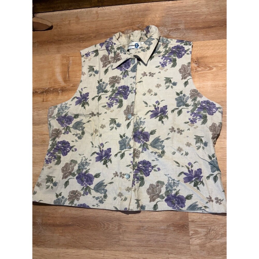 Vintage Cotton Purple Floral Cream Tank Top Vest